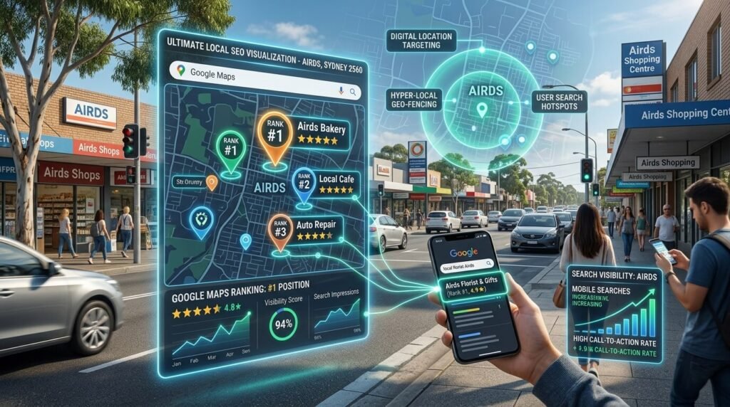 Google Maps local SEO optimisation concept for businesses in Airds Sydney