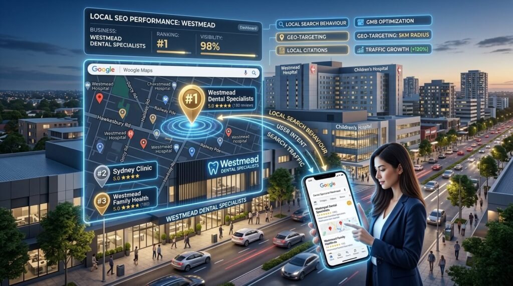 Google Maps local SEO optimisation concept for businesses in Westmead Sydney