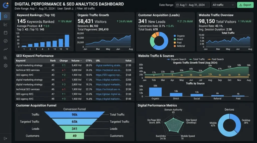 Digital Marketing Agency in Clarence Town Sydney SEO ranking growth dashboard