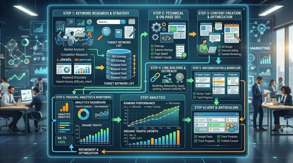 SEO optimization workflow Belfield Sydney business growth