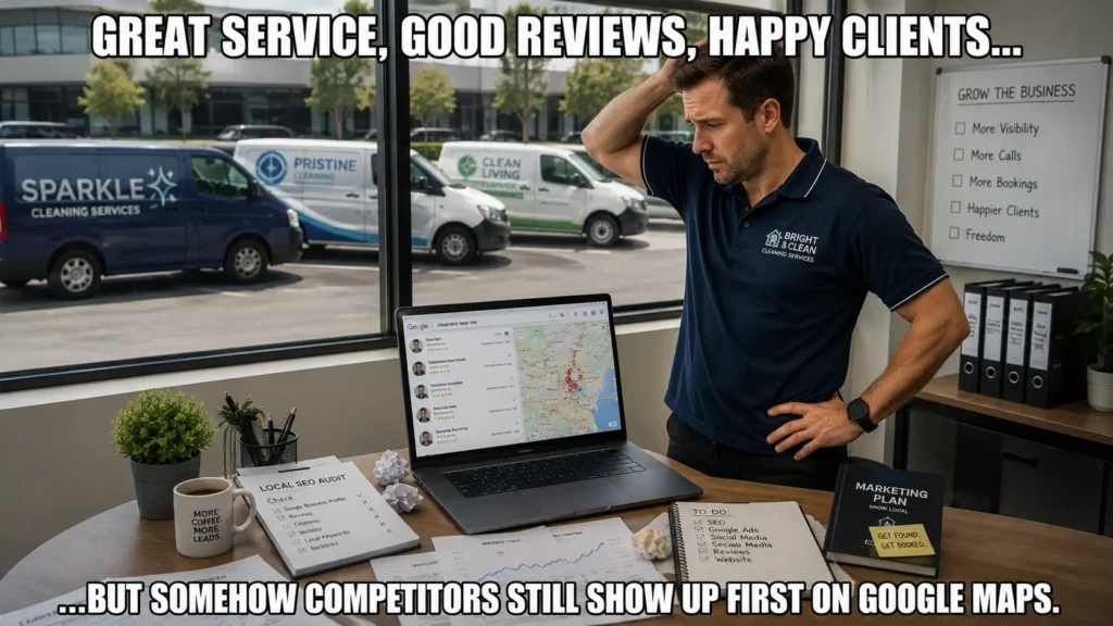 Cleaning business owner frustrated by poor local visibility in Google Maps