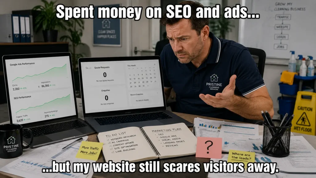 Cleaning business owner getting traffic but no enquiries due to poor website conversion
