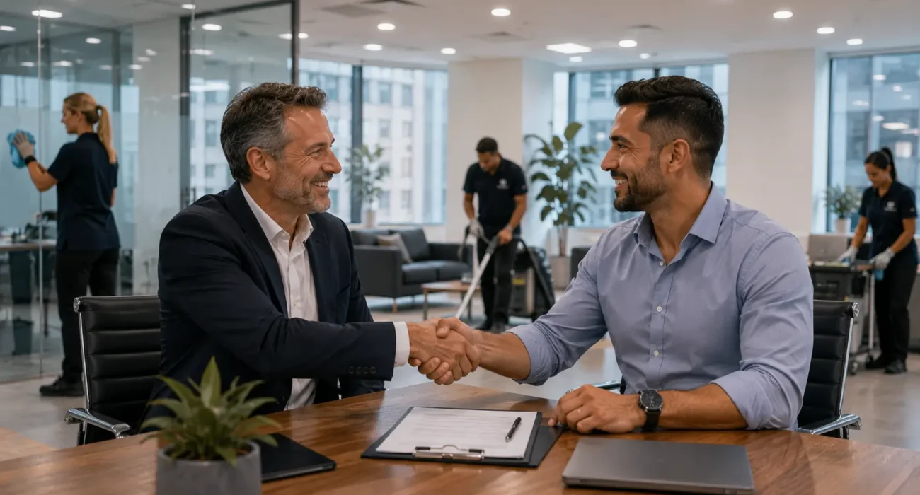 Commercial cleaning company owner securing a commercial cleaning contract in Australia