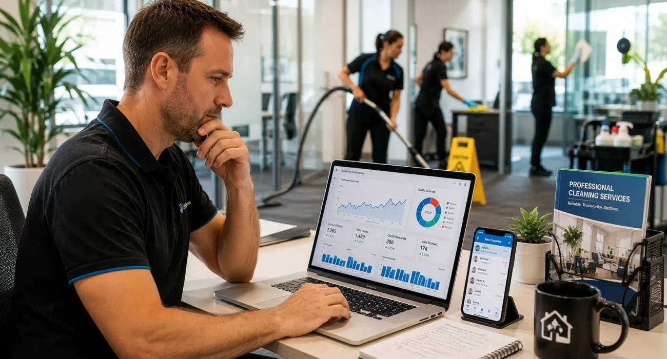 Digital marketing dashboard helping a cleaning company generate more bookings in Australia