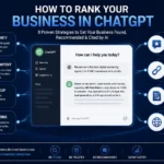 Infographic showing the 8 ranking factors that help businesses appear in ChatGPT results